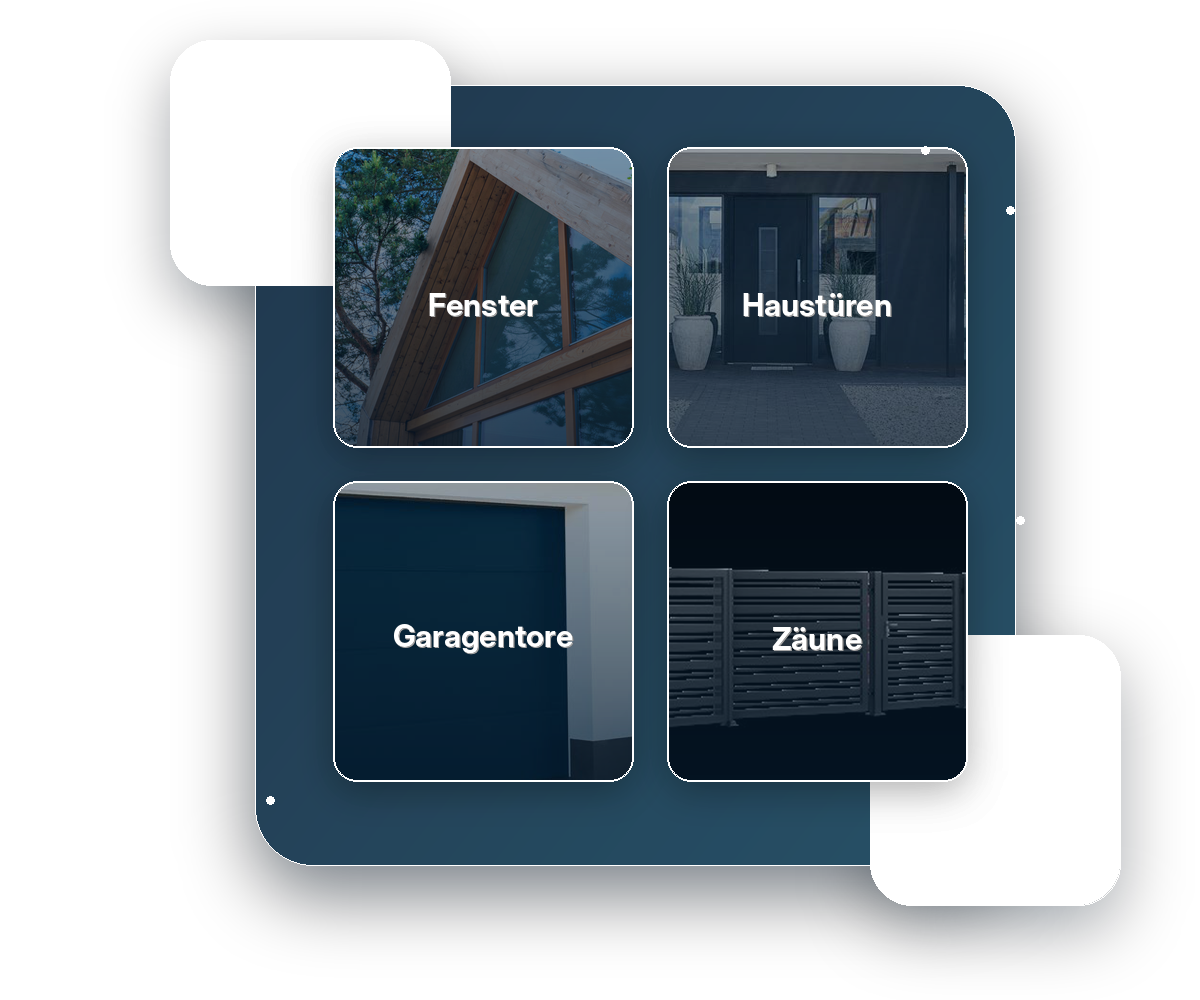 Fenster, Haustüren, Garagentore und Zäune in moderner Darstellung